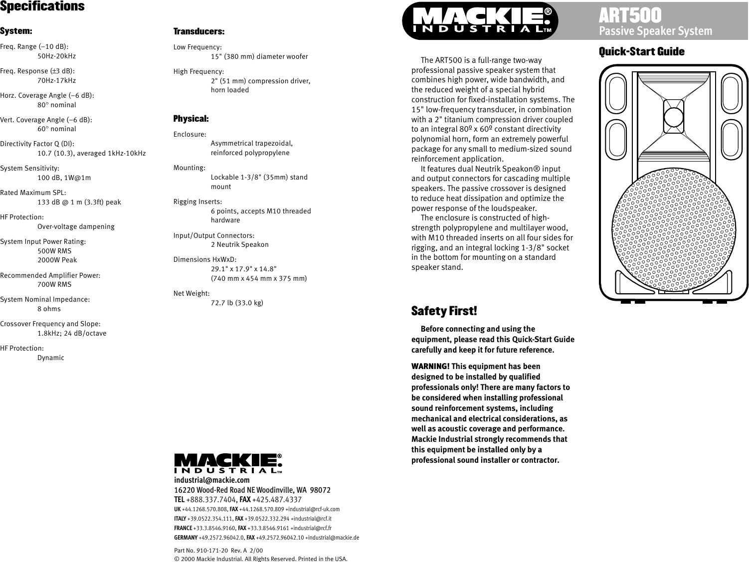 Page 1 of 2 - Mackie Mackie-Art500-Users-Manual- ART500 Quick-Start Guide  Mackie-art500-users-manual