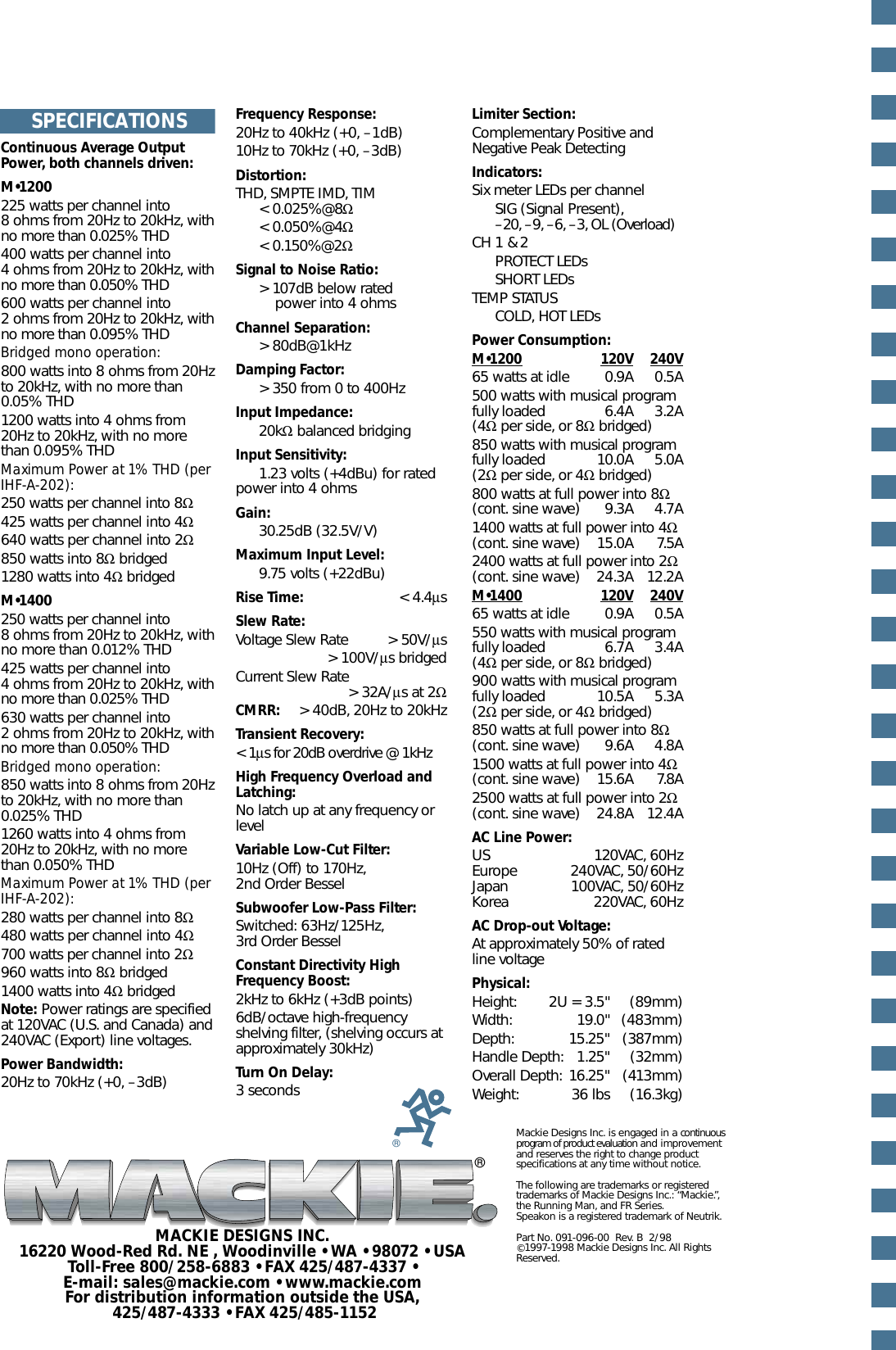 Page 6 of 6 - Mackie Mackie-Fast-Recovery-Series-M1200-Users-Manual- Designs FR Series Contractor's Specs  Mackie-fast-recovery-series-m1200-users-manual
