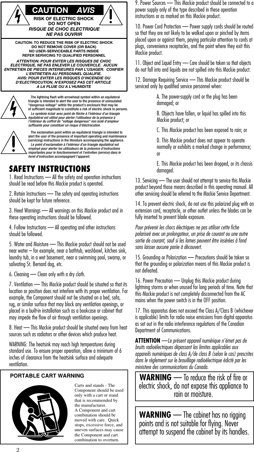 Page 2 of 12 - Mackie Mackie-Sa1521-Users-Manual- SA1521 2-Way Active Speaker System User's Manual  Mackie-sa1521-users-manual