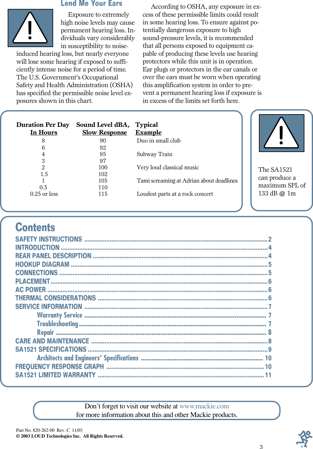 Page 3 of 12 - Mackie Mackie-Sa1521-Users-Manual- SA1521 2-Way Active Speaker System User's Manual  Mackie-sa1521-users-manual