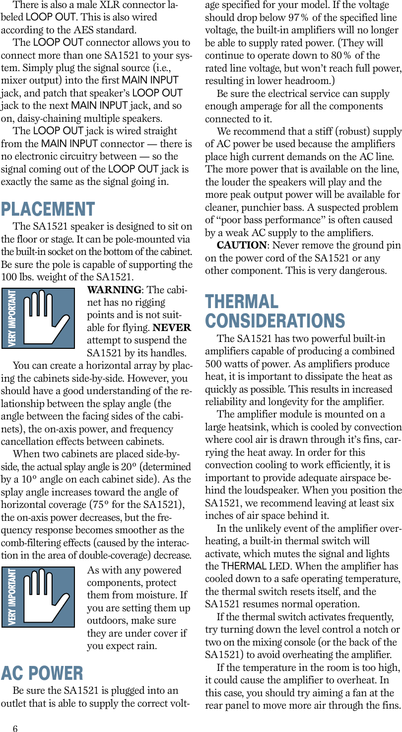 Page 6 of 12 - Mackie Mackie-Sa1521-Users-Manual- SA1521 2-Way Active Speaker System User's Manual  Mackie-sa1521-users-manual