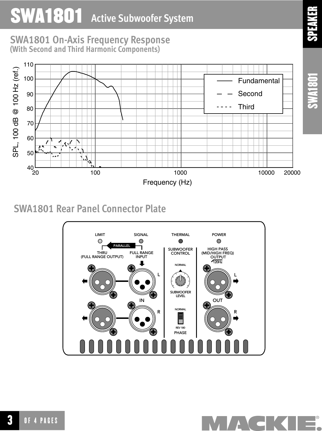 Page 3 of 4 - Mackie Mackie-Swa1801-Users-Manual- SWA1801 Active Subwoofer Spec Sheet  Mackie-swa1801-users-manual