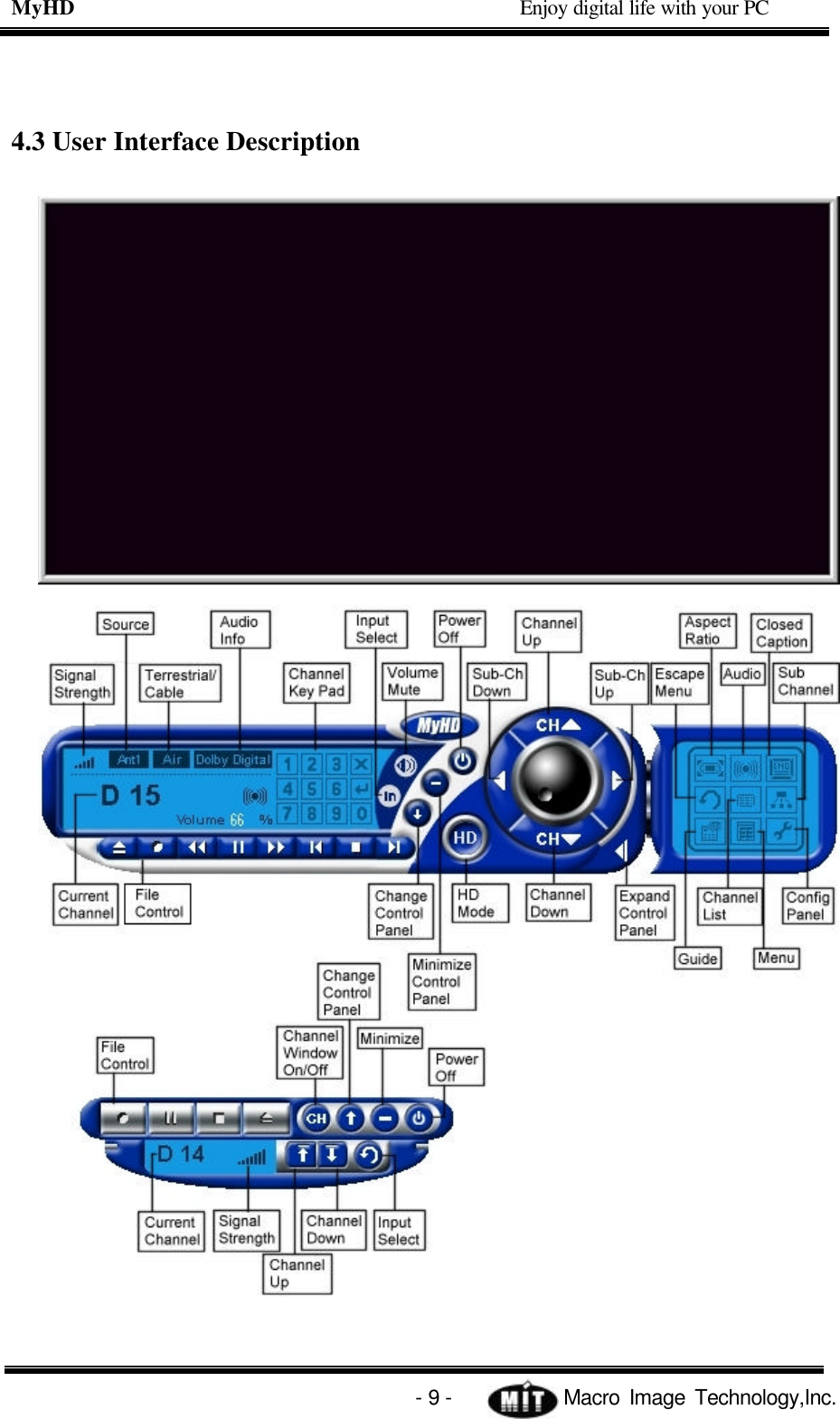 MyHD                                             Enjoy digital life with your PC   - 9 -            Macro Image Technology,Inc. 4.3 User Interface Description 