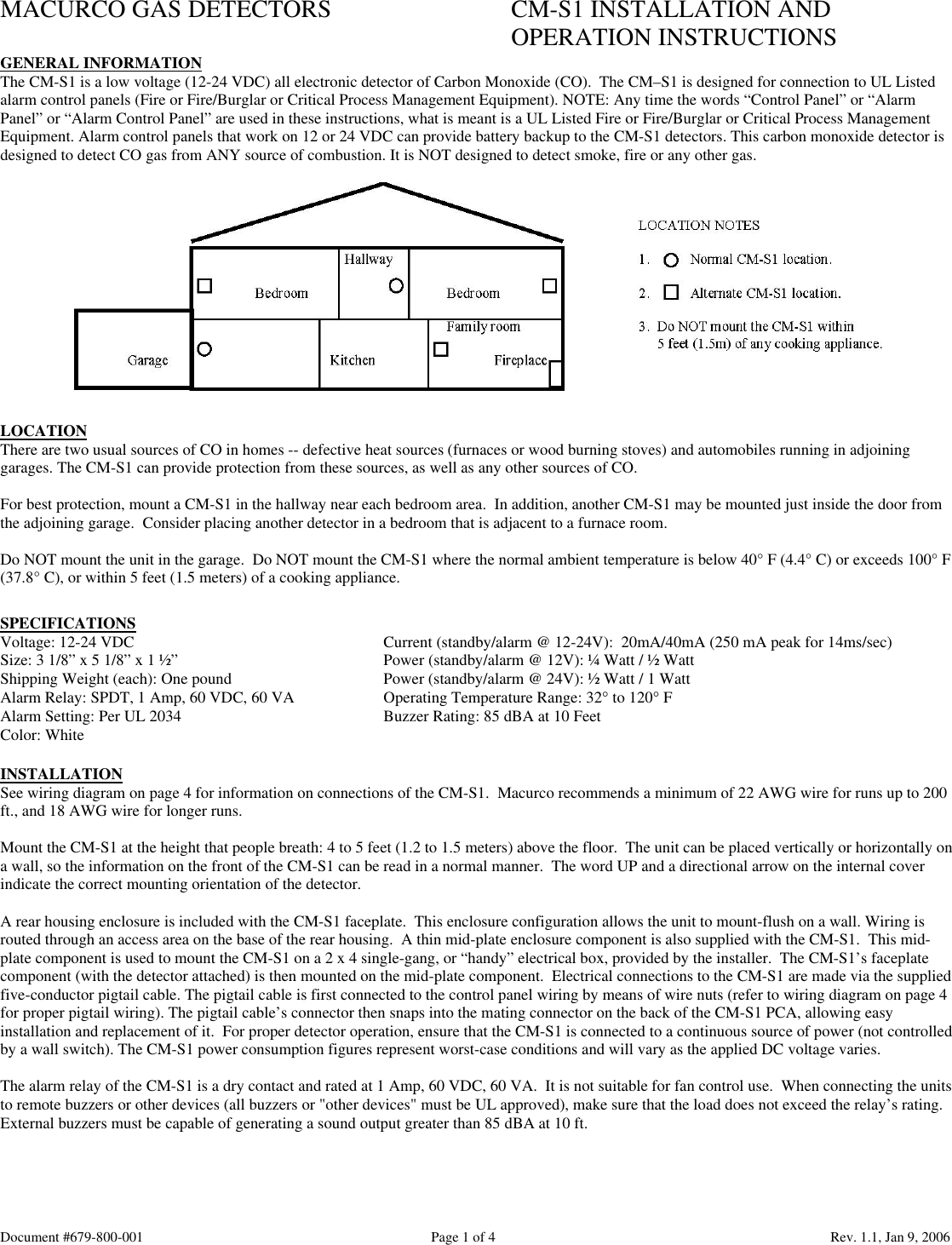 Page 1 of 4 - Macurco Macurco-Cm-S1-Users-Manual CM-S1 INSTALLATION AND OPERATION INSTRUCTIONS #679-800-001…