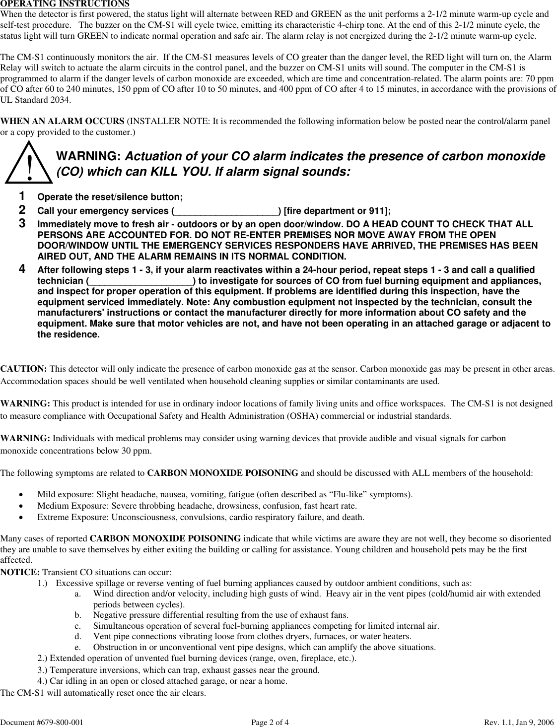 Page 2 of 4 - Macurco Macurco-Cm-S1-Users-Manual CM-S1 INSTALLATION AND OPERATION INSTRUCTIONS #679-800-001…