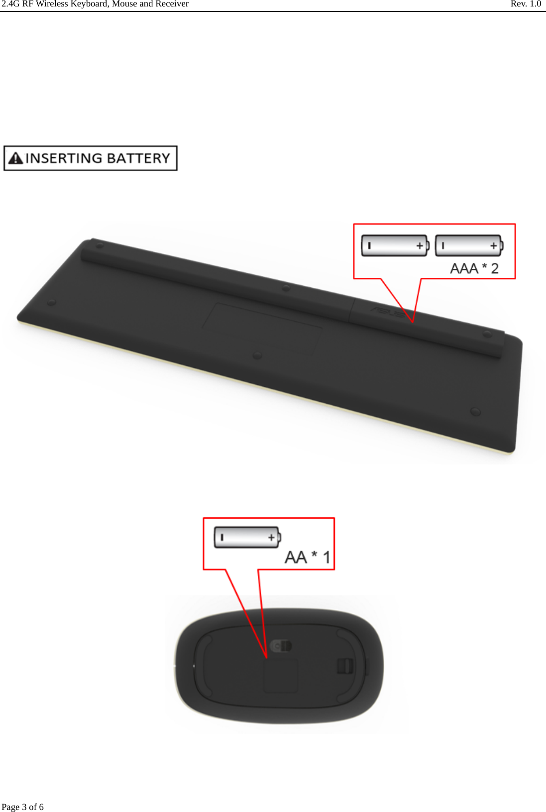 2.4G RF Wireless Keyboard, Mouse and Receiver                                                                     Rev. 1.0         Page 3 of 6              