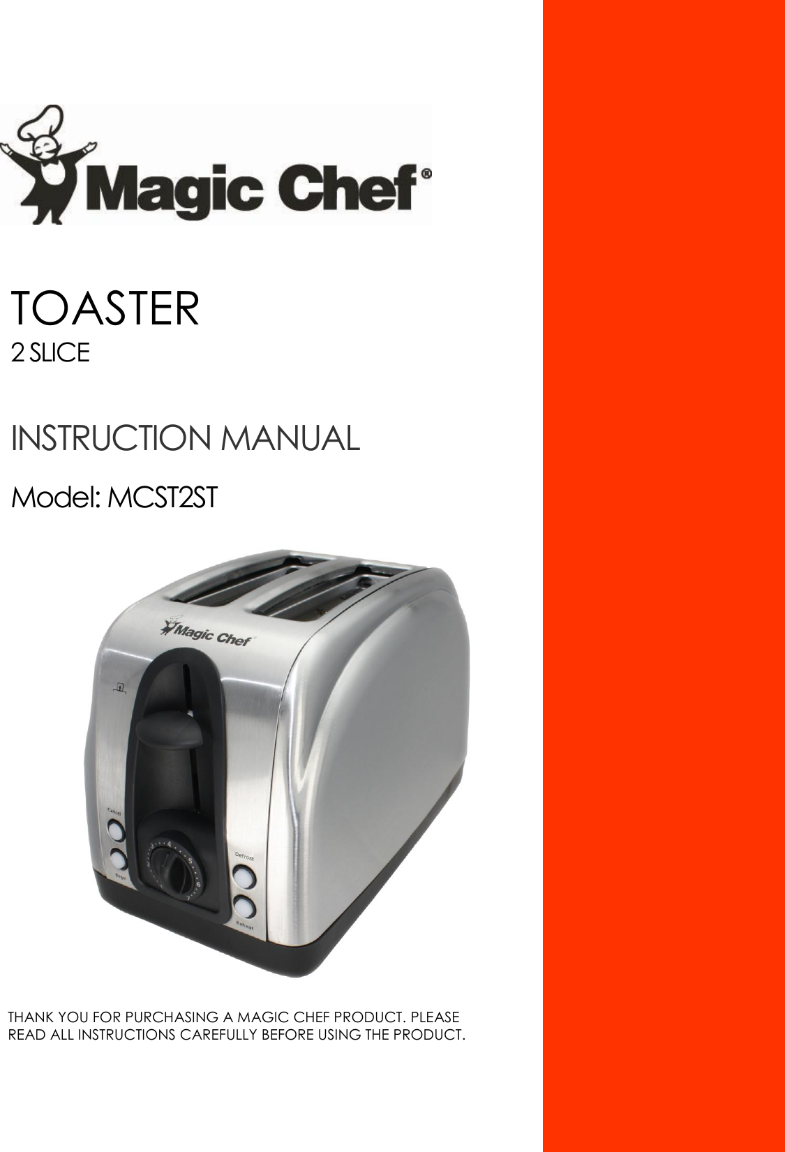 Magic Chef 2 Slice Mcst2St Users Manual