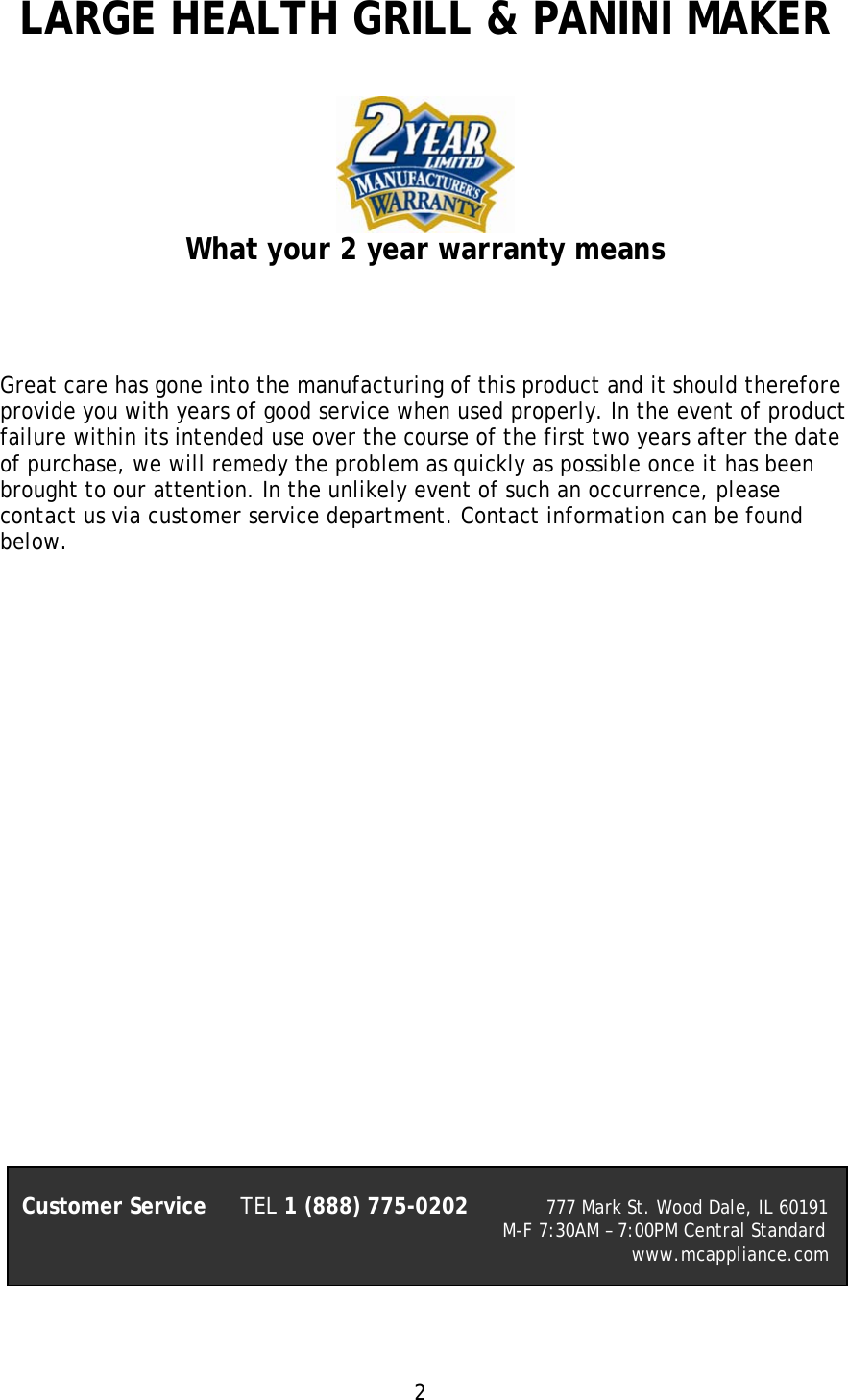 Page 2 of 11 - Magic-Chef Magic-Chef-Crpphg4St-Owners-Manual - Crofton CRPPHG4ST Manual 20120509b