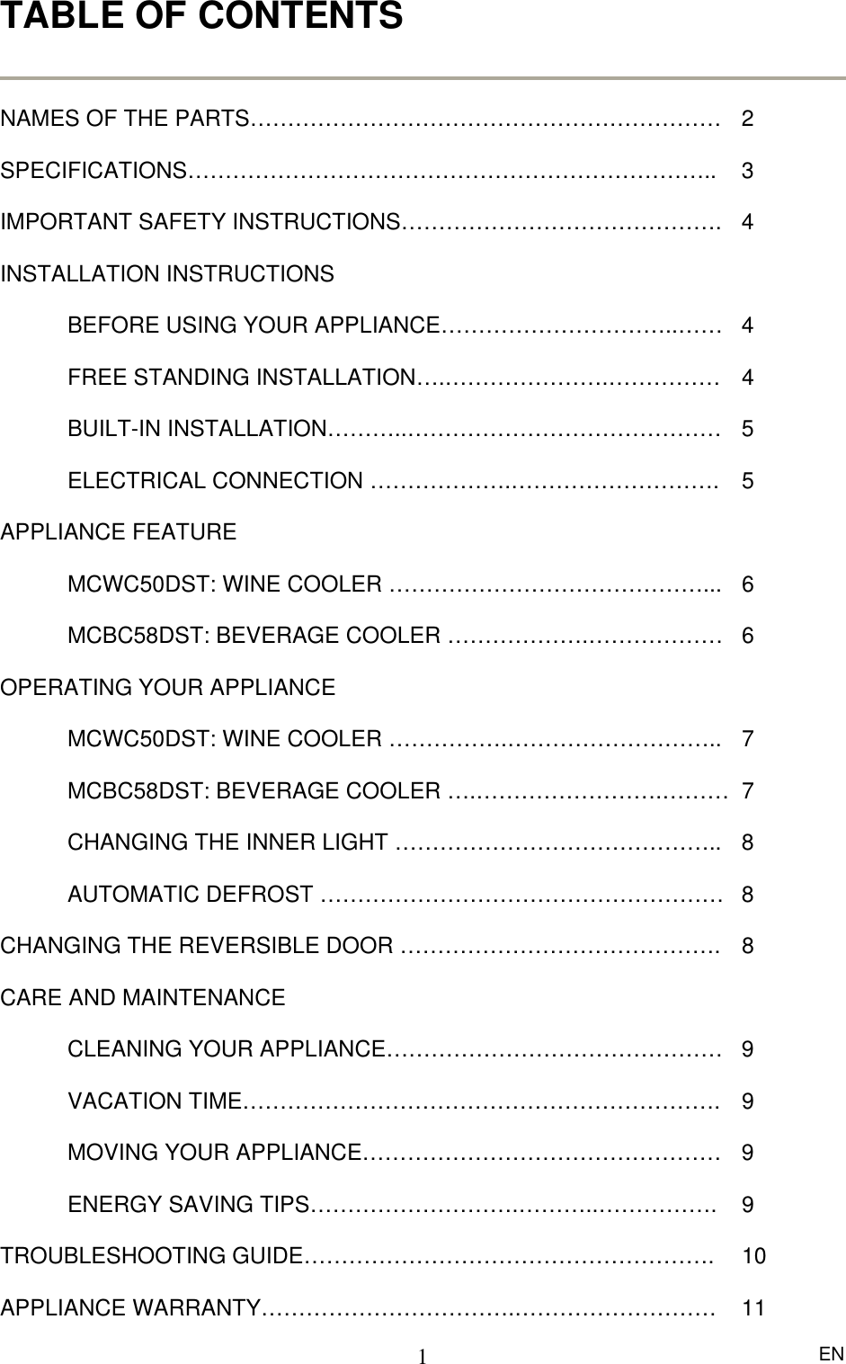 Page 2 of 12 - Magic-Chef Magic-Chef-Mcbc58Dst-Users-Manual-  Magic-chef-mcbc58dst-users-manual