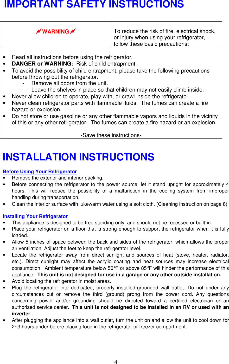 Page 5 of 12 - Magic-Chef Magic-Chef-Mcbr1010W-Owners-Manual - Manual For MCBR1010W_S_GS _Spanish_ 4.24.06