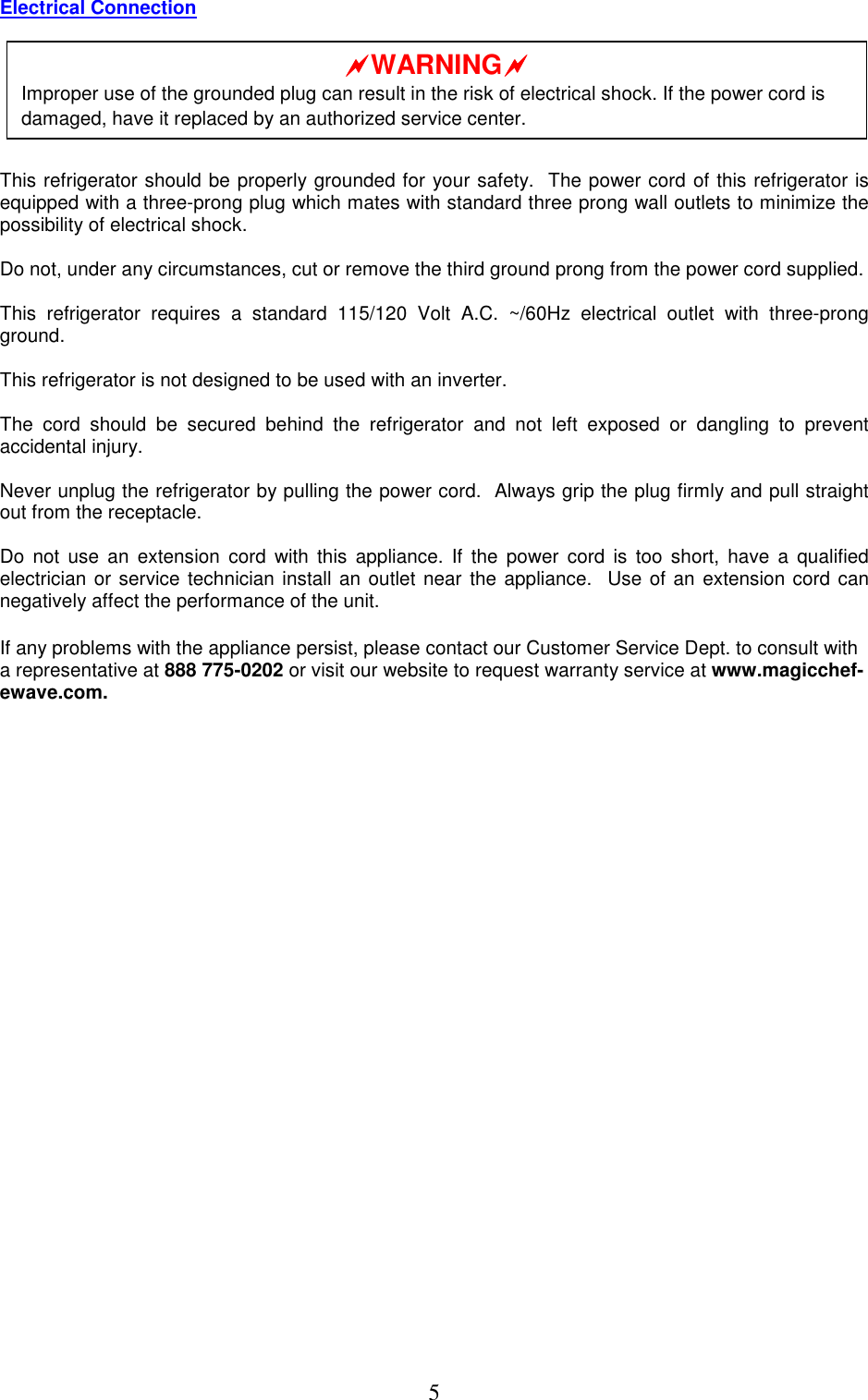 Page 6 of 12 - Magic-Chef Magic-Chef-Mcbr1010W-Owners-Manual - Manual For MCBR1010W_S_GS _Spanish_ 4.24.06
