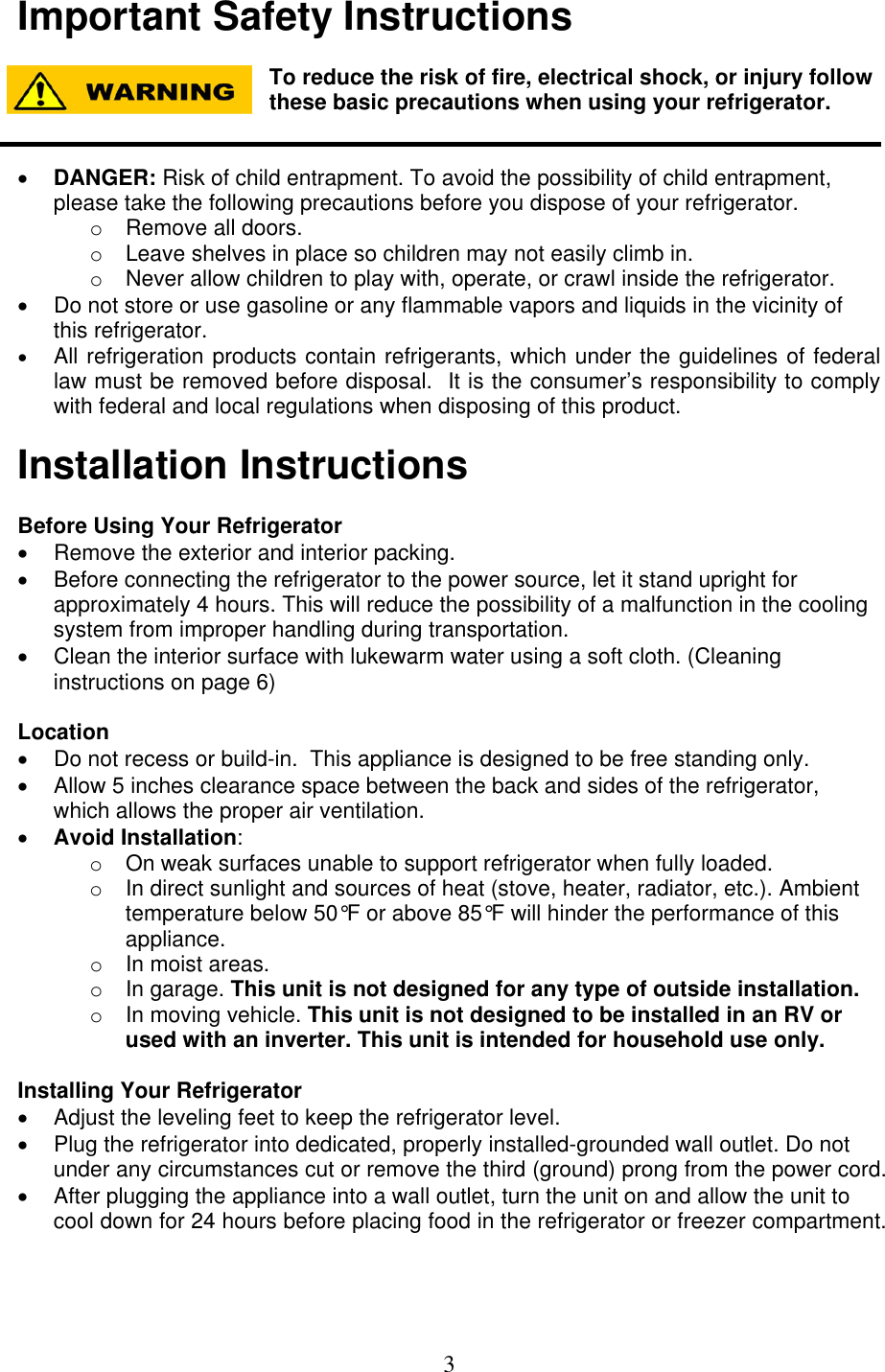 Page 3 of 10 - Magic-Chef Magic-Chef-Mcbr1020W-Owners-Manual - MCBR1020W  Manual