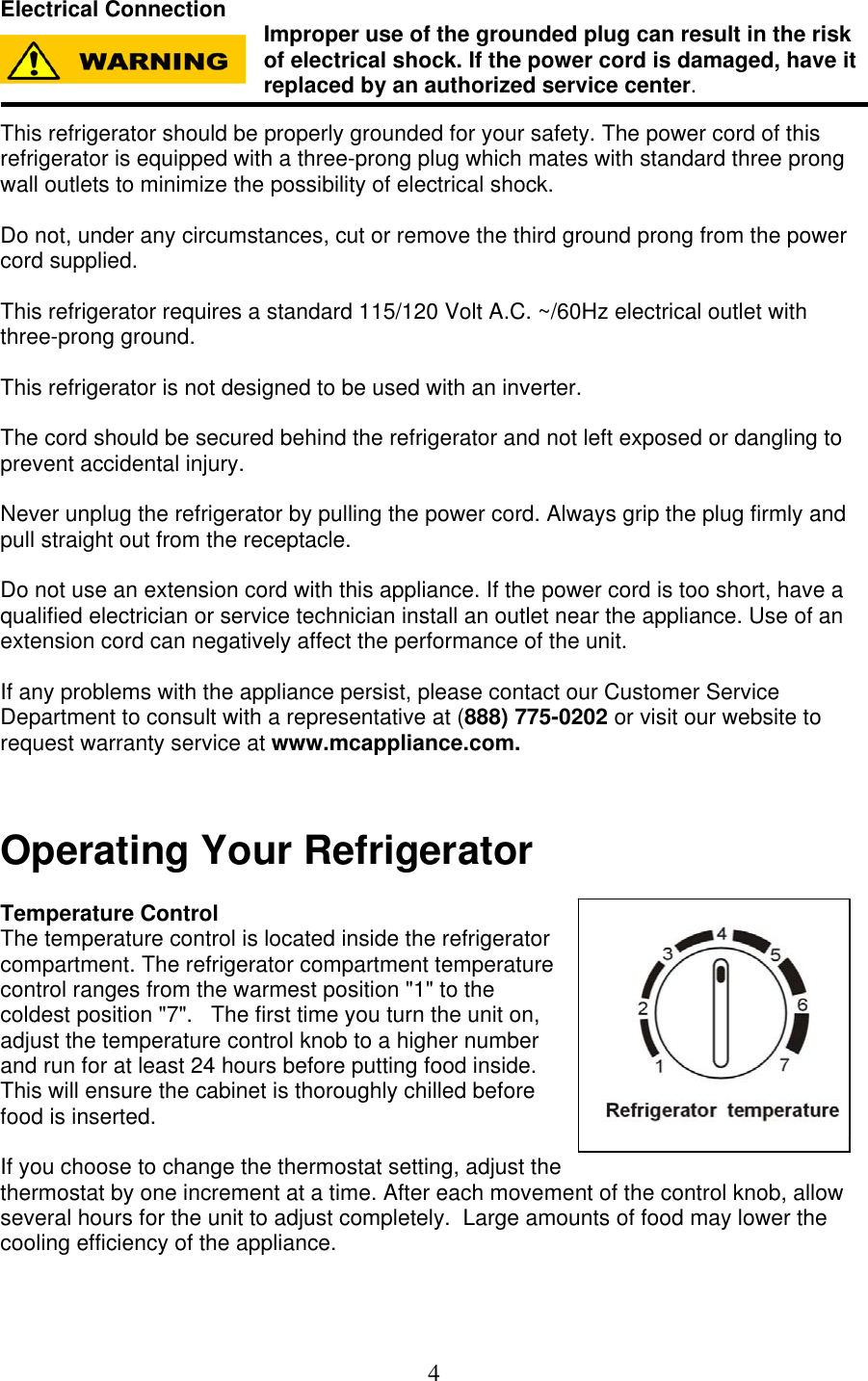 Page 4 of 10 - Magic-Chef Magic-Chef-Mcbr1020W-Owners-Manual - MCBR1020W  Manual