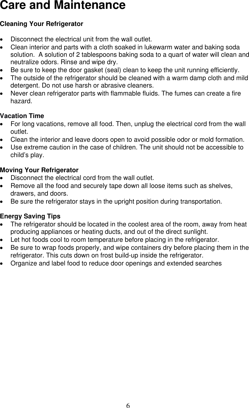 Page 6 of 10 - Magic-Chef Magic-Chef-Mcbr1020W-Owners-Manual - MCBR1020W  Manual