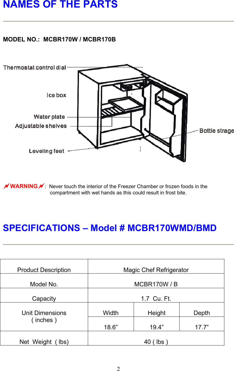 Page 3 of 11 - Magic-Chef Magic-Chef-Mcbr170B-Users-Manual Manual For MCBR170W.B _English_ - 4.25.07