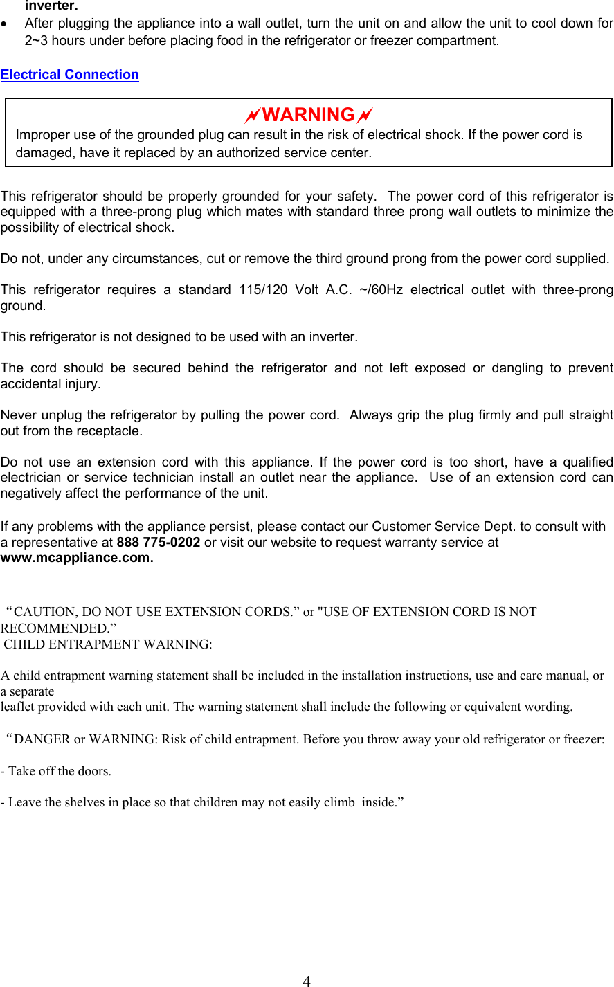 Page 5 of 11 - Magic-Chef Magic-Chef-Mcbr170B-Users-Manual Manual For MCBR170W.B _English_ - 4.25.07