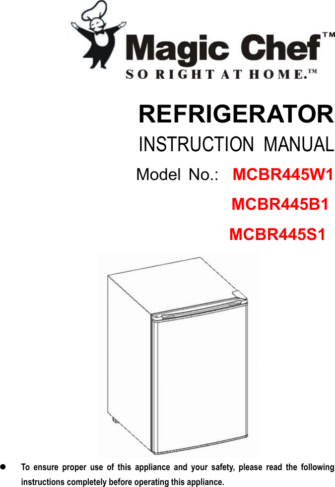 magic chef mini fridge model mcbr445s1