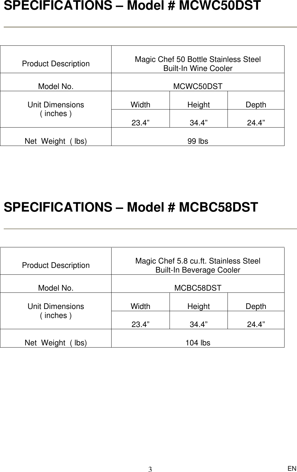 Page 4 of 12 - Magic-Chef Magic-Chef-Mcwc50Dst-Users-Manual-  Magic-chef-mcwc50dst-users-manual