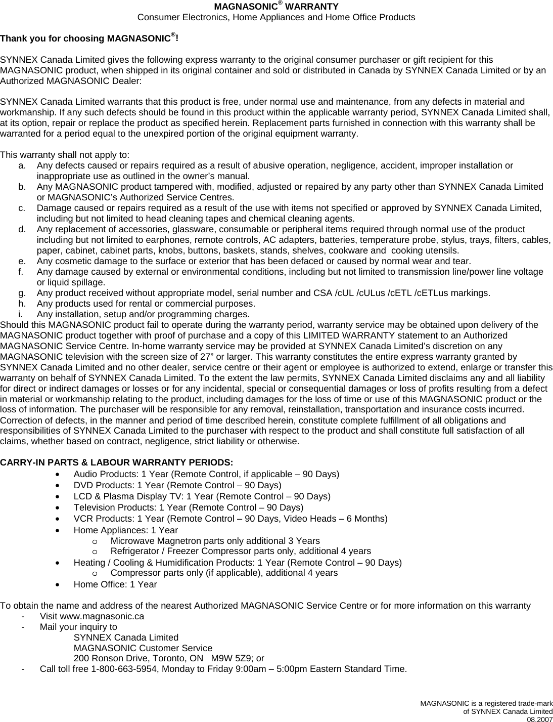 Page 8 of 8 - Magnasonic DVD850-2 DIB05103-DPX3290L-2CH-SUNPLUS... User Manual  To The F22548d9-55b8-4746-b976-577a3510b291