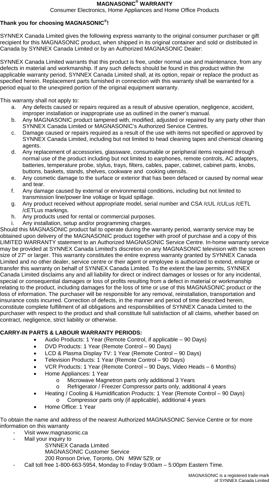 Page 5 of 6 - Magnasonic MZ07032W SYLVANIA User Manual  To The Be8fe457-9cde-4285-9129-b784f4456f1f
