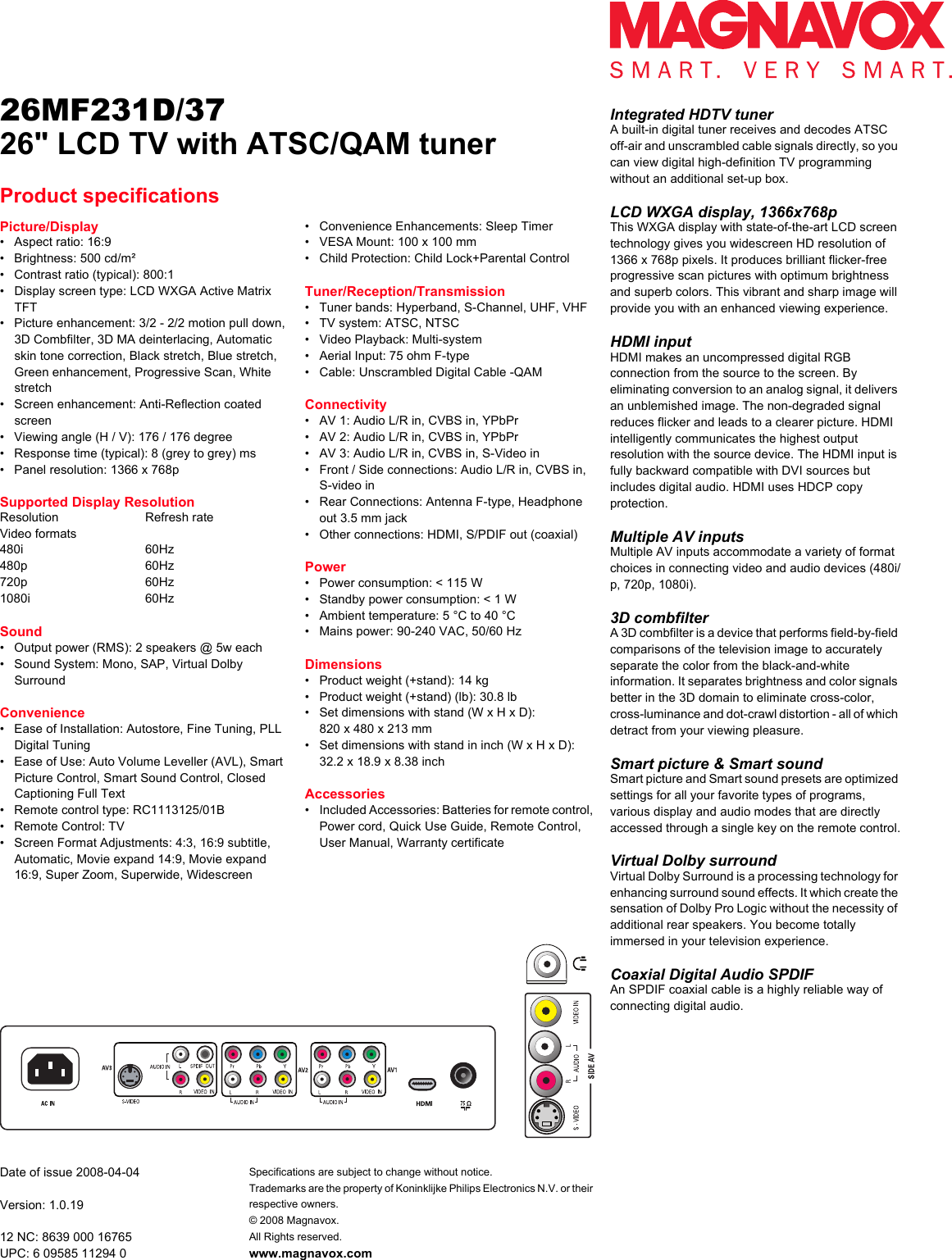 Page 2 of 2 - Magnavox Magnavox-26Mf231D-Brochure- 26MF231D/37  Magnavox-26mf231d-brochure