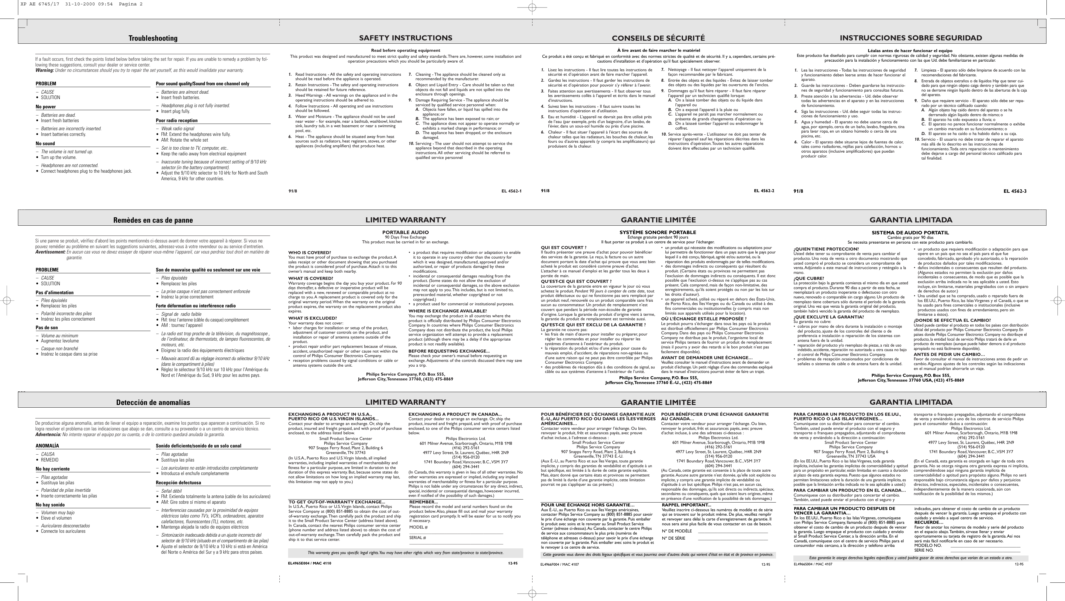 Page 2 of 2 - Magnavox Magnavox-Ae-6745-Owners-Manual- XP AE 6745/17  Magnavox-ae-6745-owners-manual