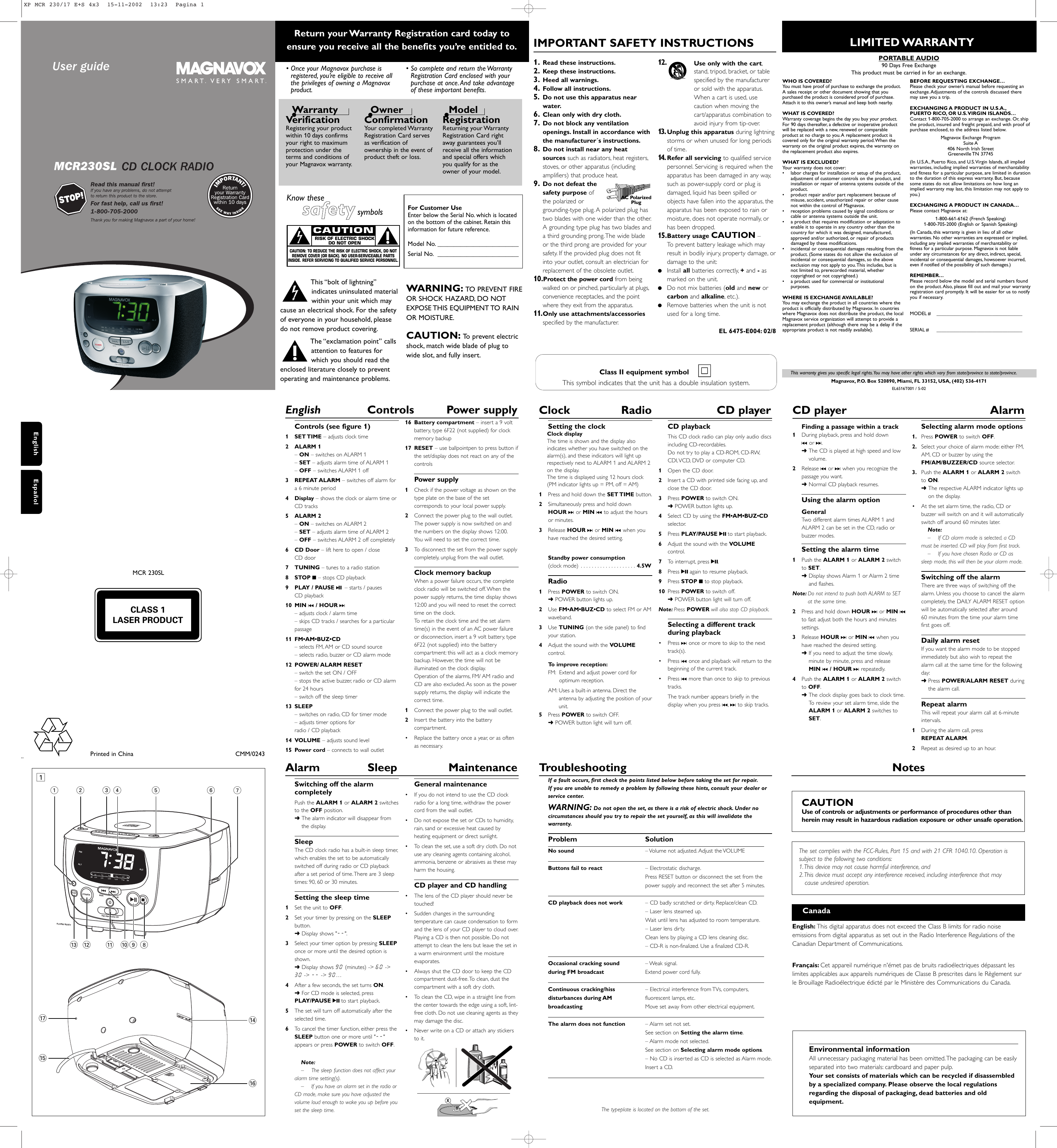 Page 1 of 1 - Magnavox Magnavox-Mcr-230Sl-Users-Manual- XP MCR 230/17 E+S 4x3  Magnavox-mcr-230sl-users-manual