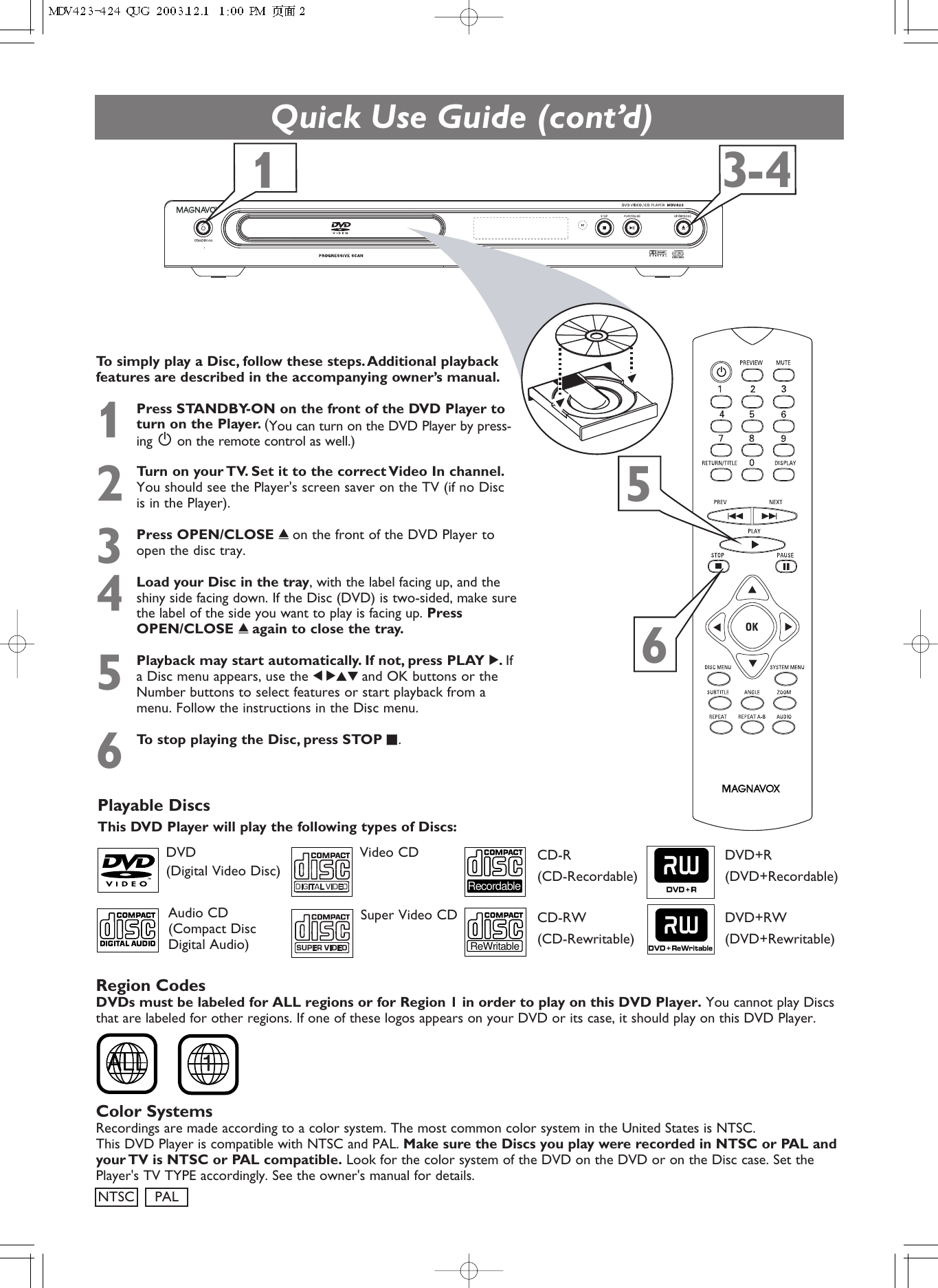 Page 2 of 2 - Magnavox Magnavox-Mdv423-Users-Manual- MDV423-424 QUG  Magnavox-mdv423-users-manual
