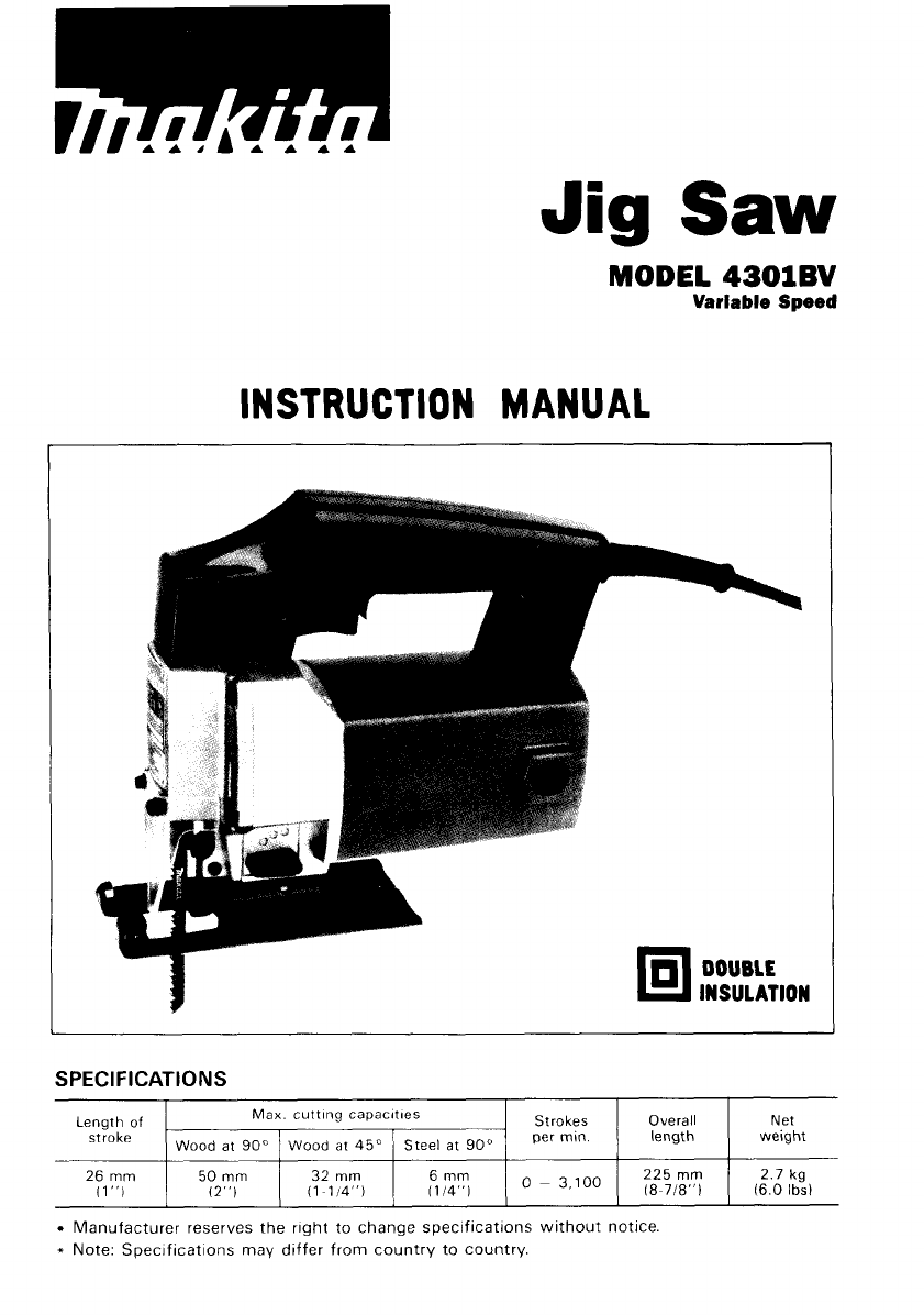 Makita 4301BV User Manual To The 5e7db190 42ab 4b2d 8b99 e1641c5b2d33