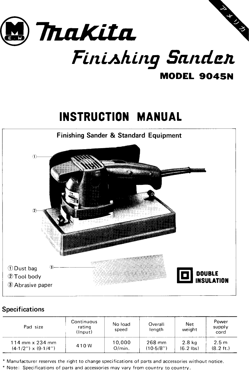 Page 1 of 8 - Makita 9045N User Manual  To The 113c543c-5d5e-471f-a994-5d70cfb64770