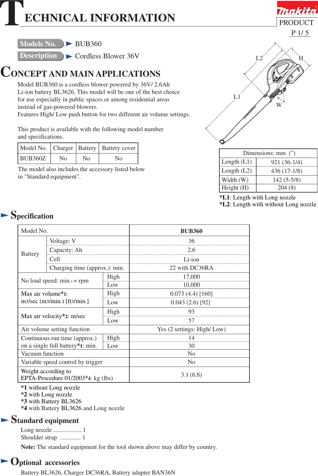 Page 1 of 5 - Makita BUB360 BUB182-SC01 User Manual To The 89c73489-1265-4396-b31e-89a020621fec