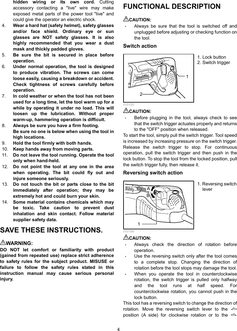 Page 4 of 12 - Makita HR2475 Manual User  To The Cf49f11f-1dc1-4a0e-9ca7-0bac3da757a0