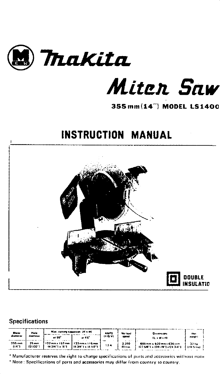 Page 1 of 11 - Makita LS1400 User Manual  14 MITER SAW - Manuals And Guides L0312163