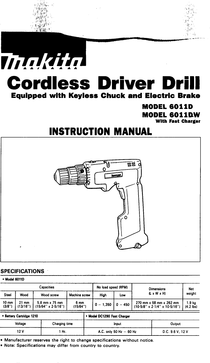 Page 1 of 12 - Makita Makita-6011D-Users-Manual-  Makita-6011d-users-manual