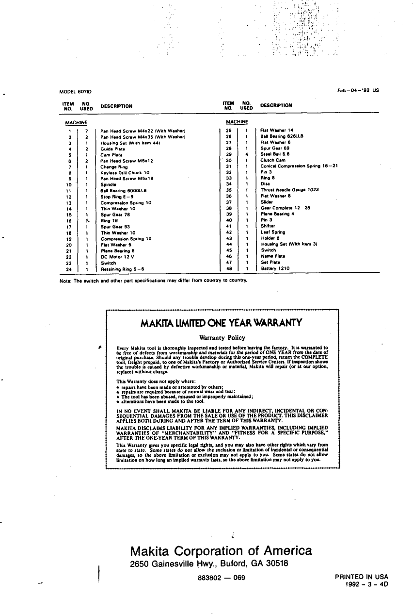 Page 12 of 12 - Makita Makita-6011D-Users-Manual-  Makita-6011d-users-manual