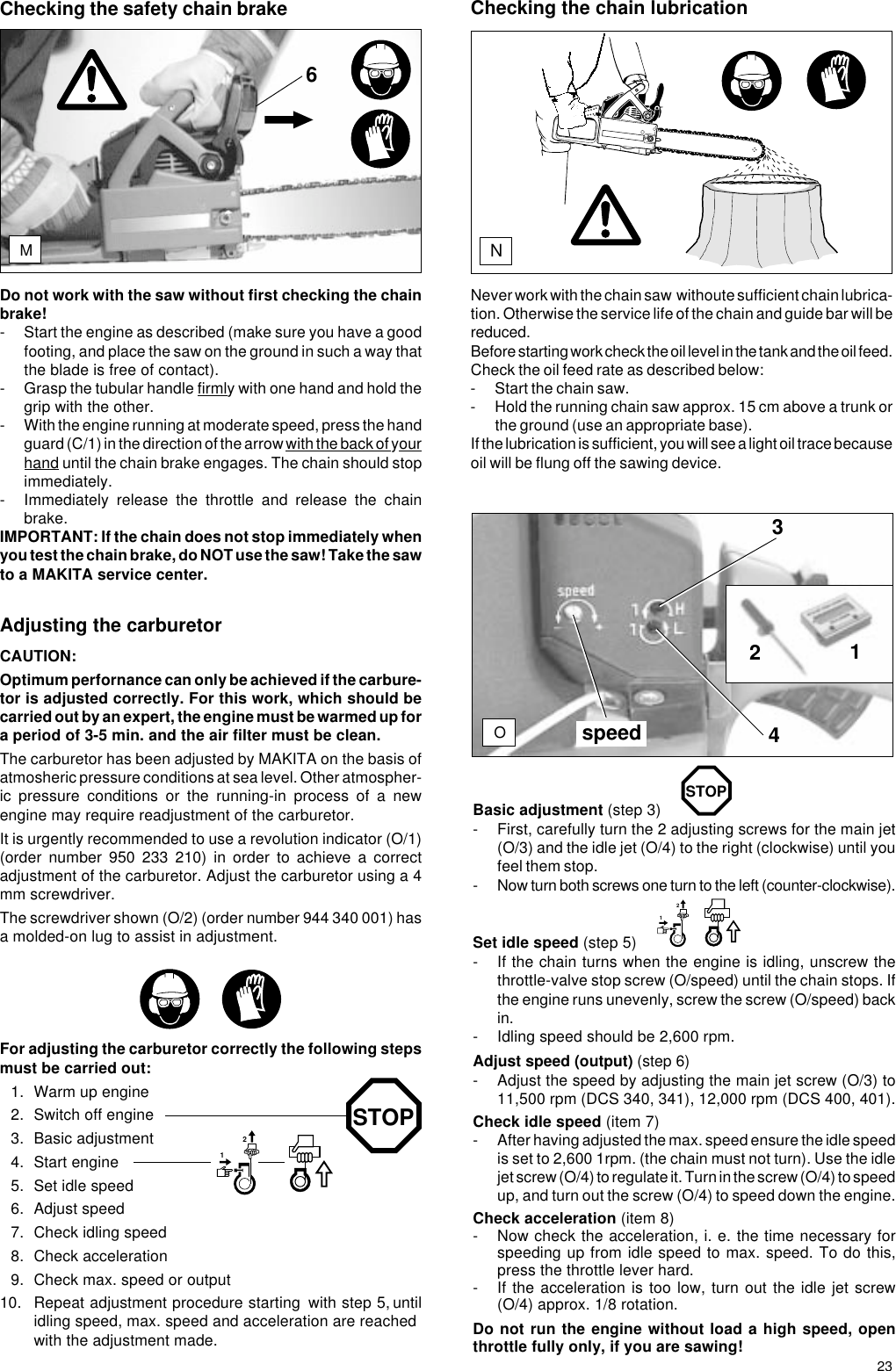 Makita Chain Saw Users Manual Dcs401 Maintenance