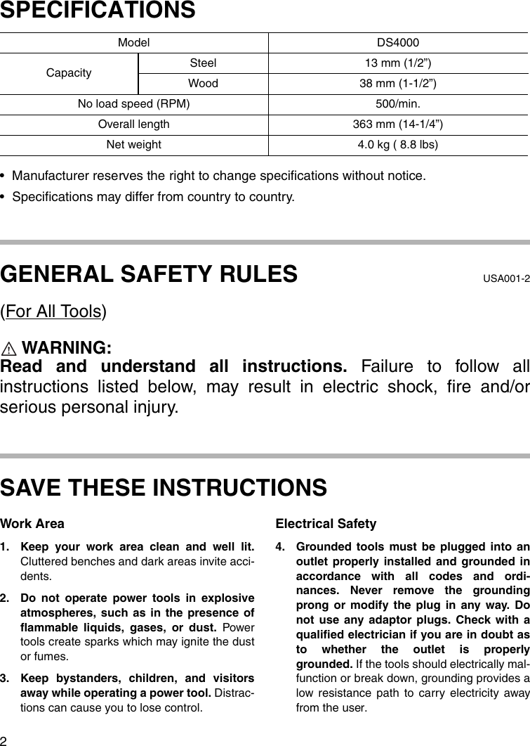 Page 2 of 12 - Makita Makita-Ds4000-Users-Manual- DS4000  Makita-ds4000-users-manual