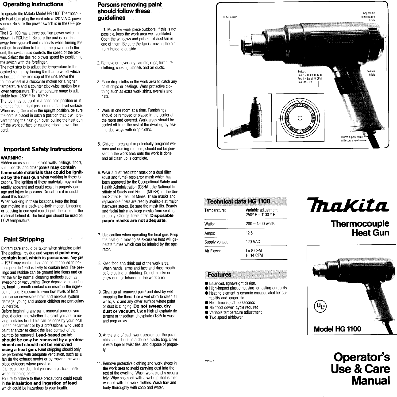 Page 1 of 2 - Makita Makita-Hg1100-Owners-Manual