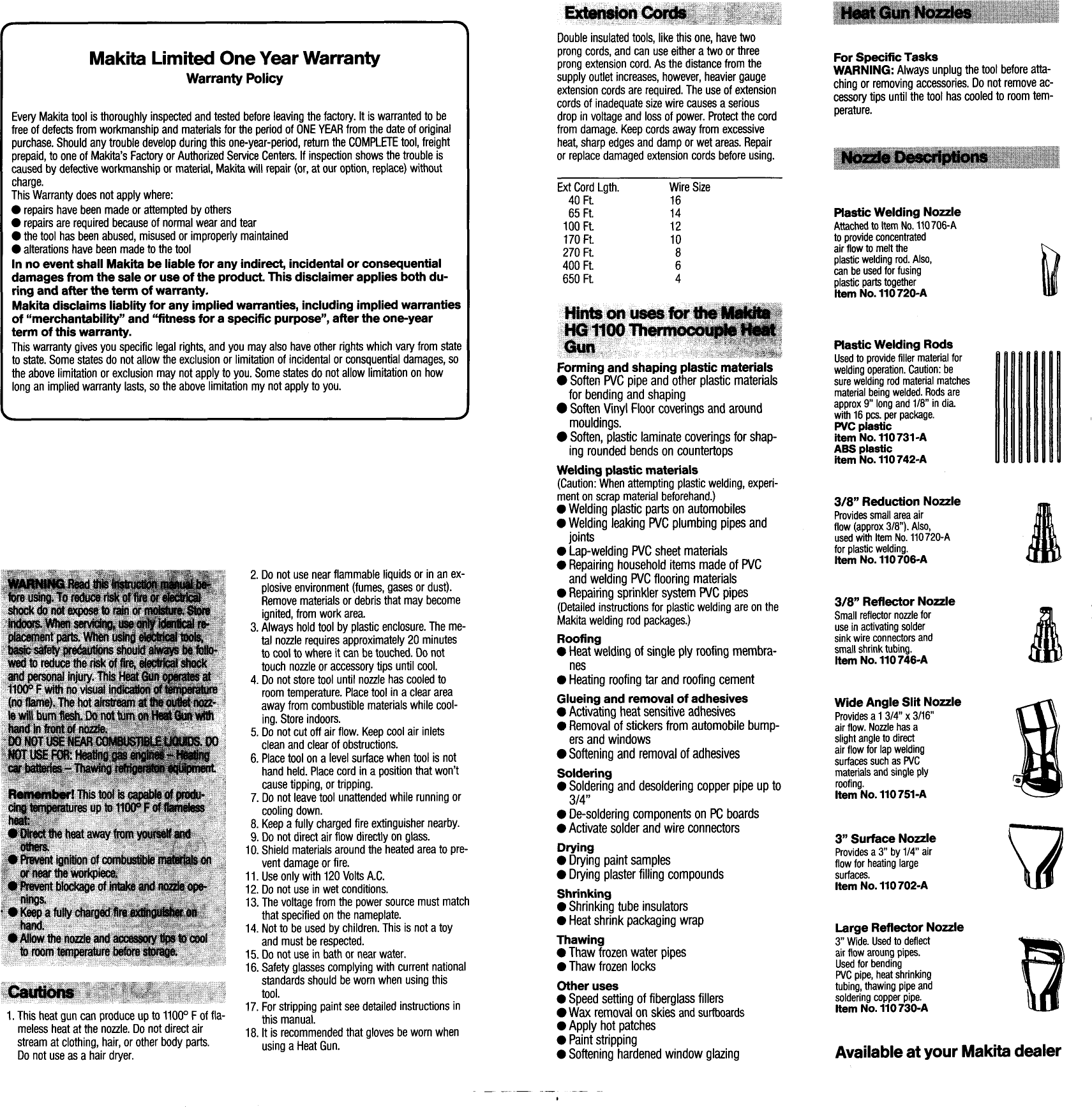 Page 2 of 2 - Makita Makita-Hg1100-Owners-Manual