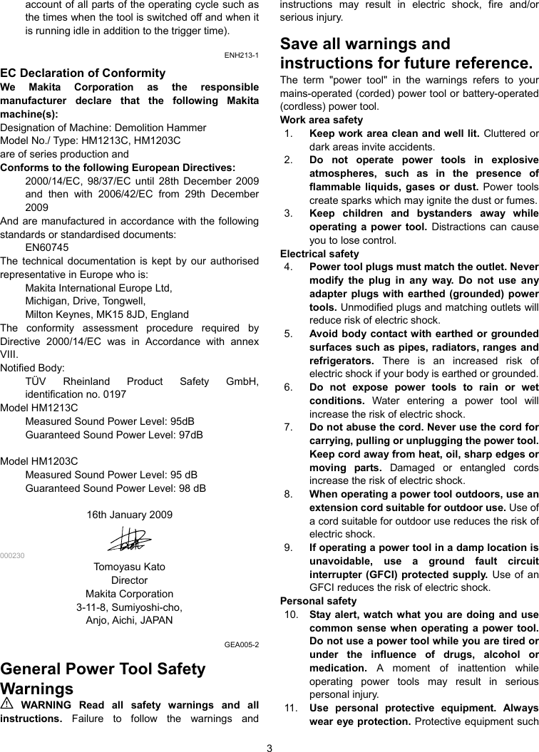 Page 3 of 12 - Makita Makita-Hm1203C-Owners-Manual Manual