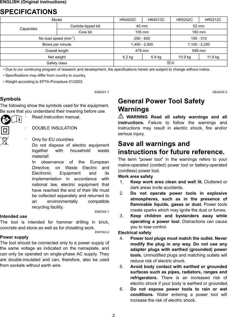 Makita Hr4013C Owners Manual