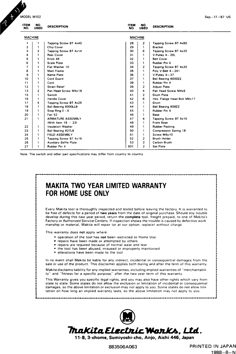 Page 12 of 12 - Makita Makita-M102-Users-Manual-  Makita-m102-users-manual