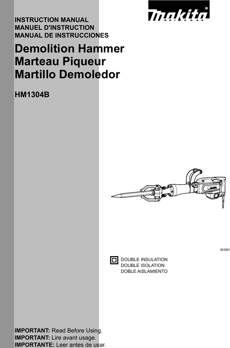 Makita Power Hammer Hm1304B Users Manual
