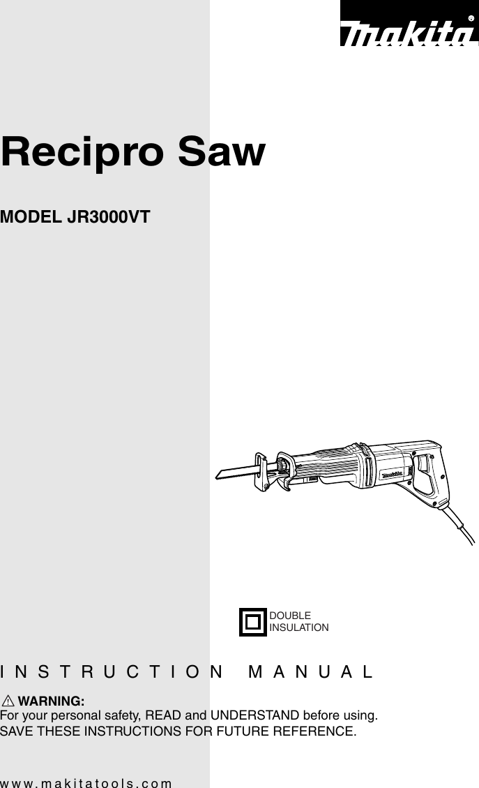 Page 1 of 12 - Makita Makita-Recipro-Saw-Jr3000Vt-Jr3000Vt-Users-Manual-  Makita-recipro-saw-jr3000vt-jr3000vt-users-manual