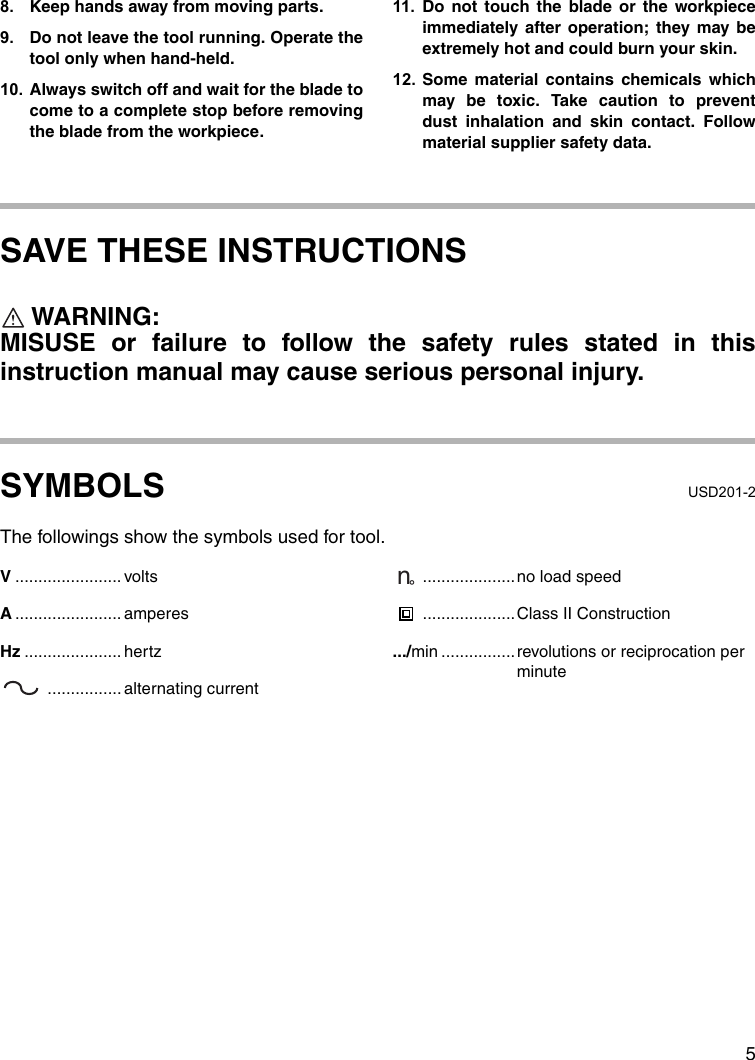 Page 5 of 12 - Makita Makita-Recipro-Saw-Jr3000Vt-Jr3000Vt-Users-Manual-  Makita-recipro-saw-jr3000vt-jr3000vt-users-manual