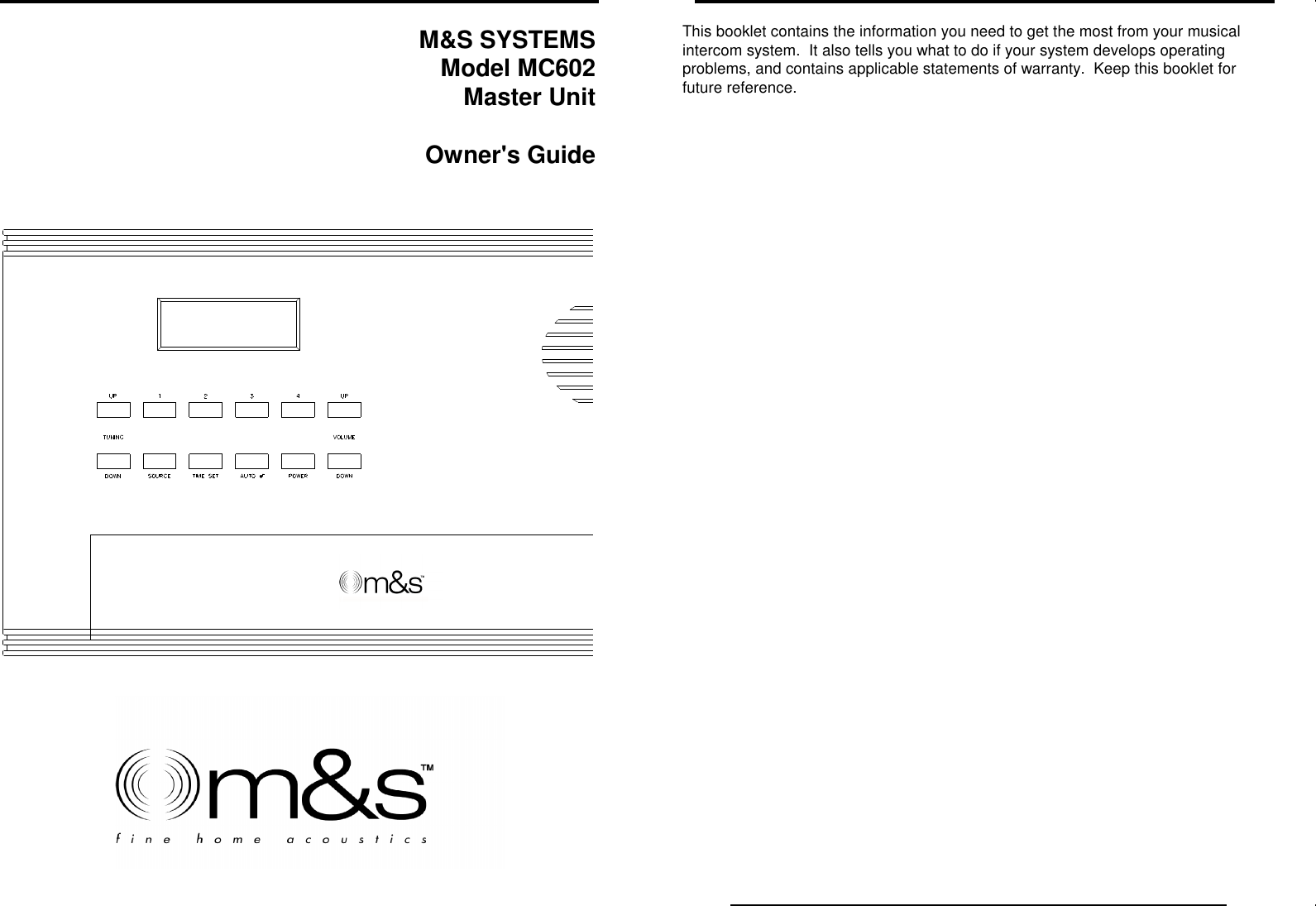 Page 1 of 12 - Mands-Systems Mands-Systems-Mc602-Users-Manual-  Mands-systems-mc602-users-manual