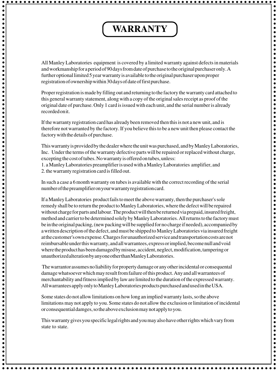 Page 10 of 11 - Manley-Labs Manley-Labs-Triode-Se-Pp-300B-Users-Manual-  Manley-labs-triode-se-pp-300b-users-manual