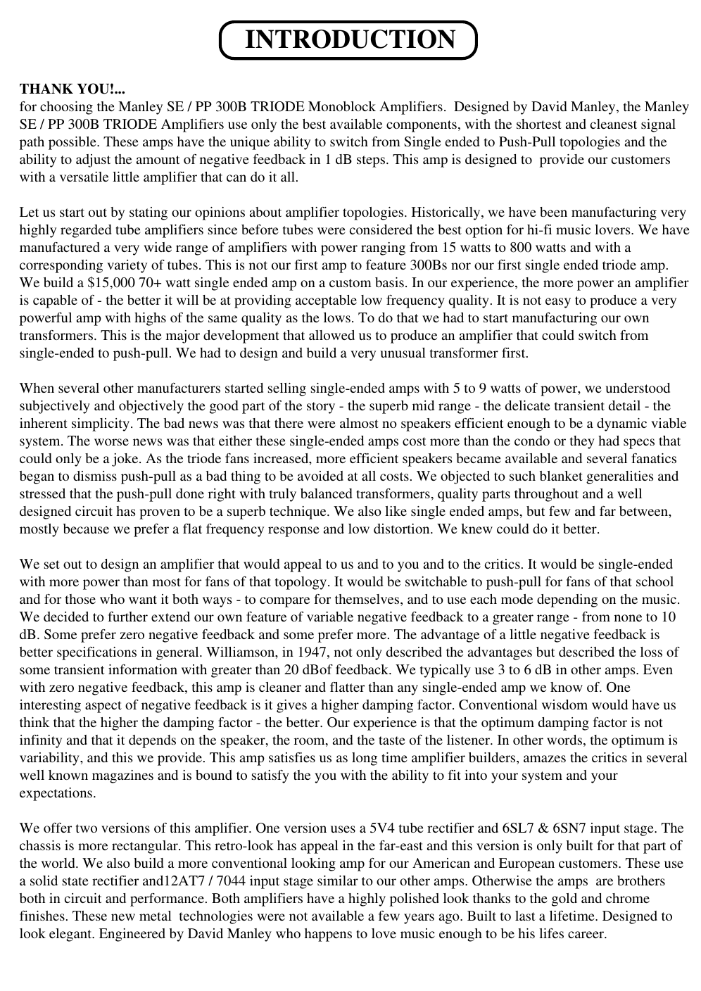 Page 3 of 11 - Manley-Labs Manley-Labs-Triode-Se-Pp-300B-Users-Manual-  Manley-labs-triode-se-pp-300b-users-manual