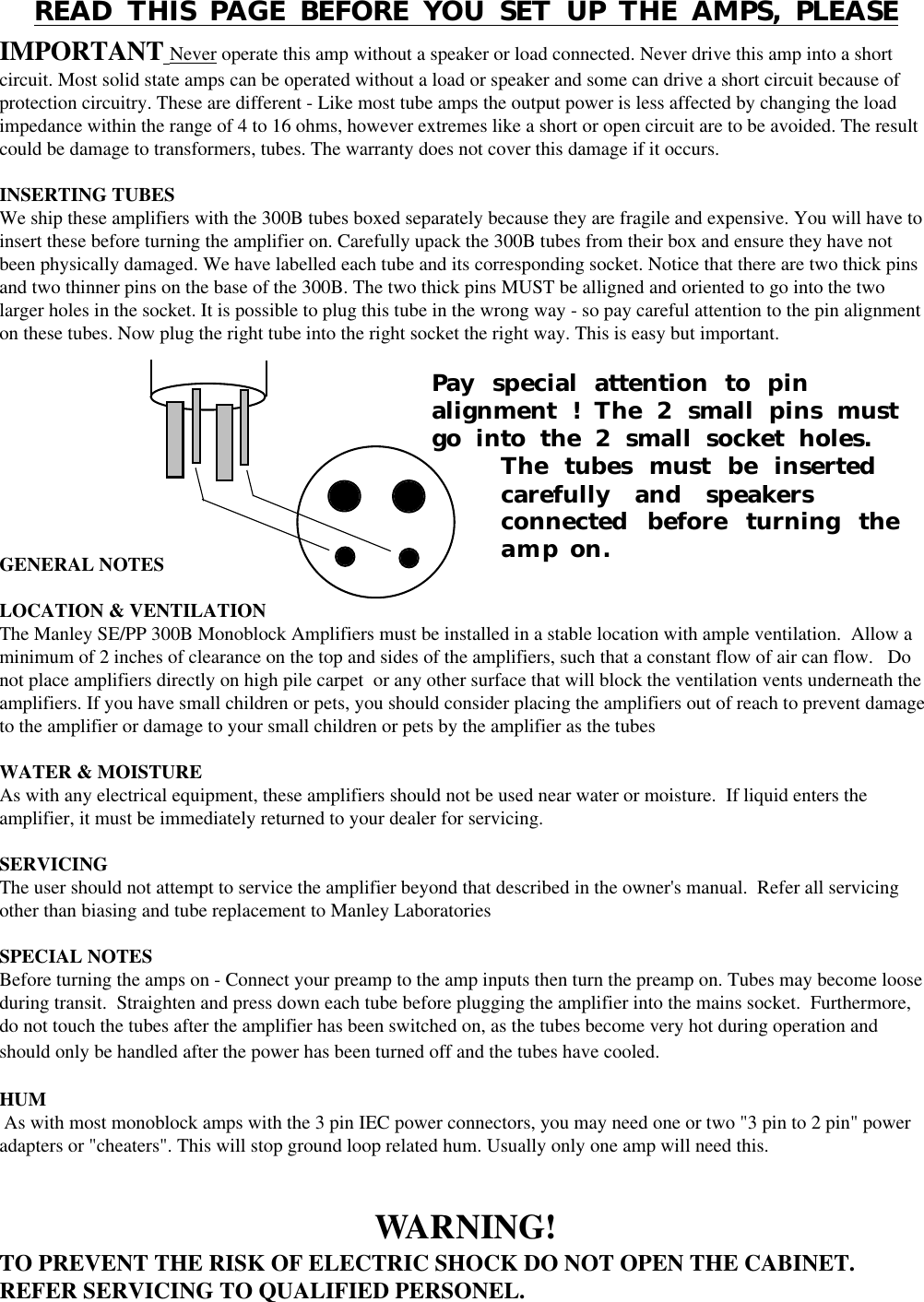 Page 4 of 11 - Manley-Labs Manley-Labs-Triode-Se-Pp-300B-Users-Manual-  Manley-labs-triode-se-pp-300b-users-manual