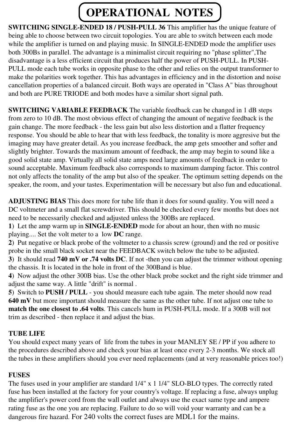 Page 8 of 11 - Manley-Labs Manley-Labs-Triode-Se-Pp-300B-Users-Manual-  Manley-labs-triode-se-pp-300b-users-manual